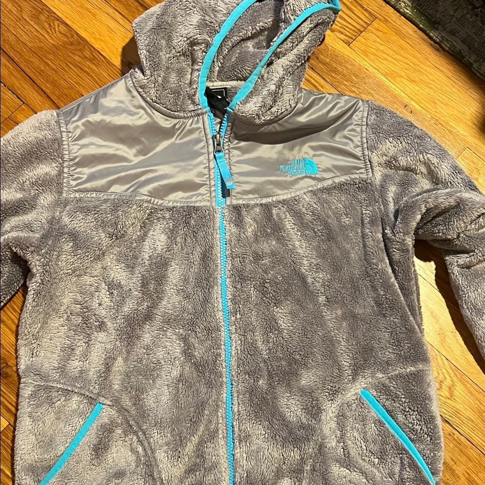 The North Face Kids Gray and Blue Fleece Hoodie